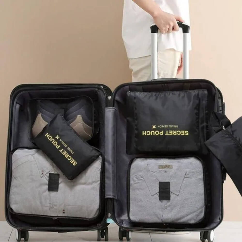 Lot de 6 sacs de rangement de voyage en tissu Oxford durable, organiseur de sous-vêtements, de soutien-gorge, de chaussures et de valises, femmes, hommes, voyage, couleur noir.