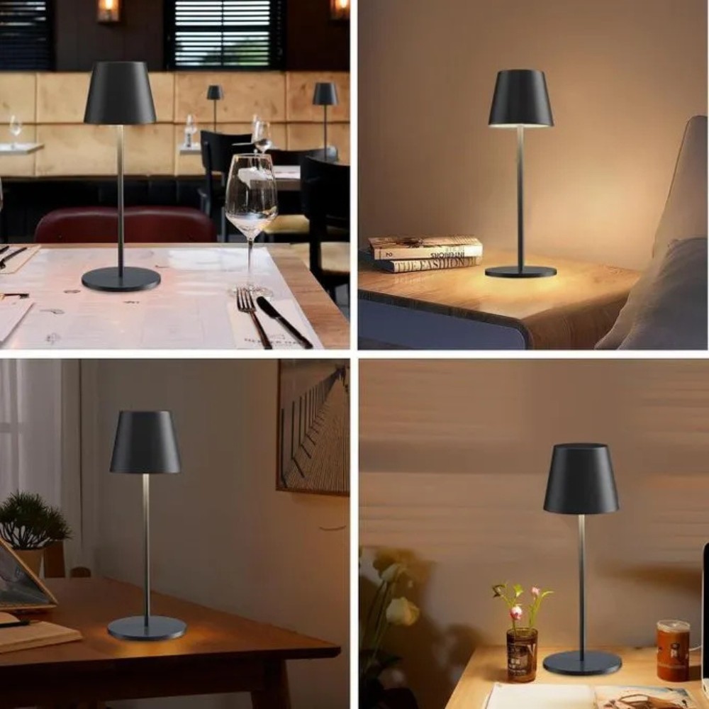 Lampe de Table LED Sans Fil Portable Rechargeable - 3 Couleurs & Intensité Réglable Tactile - Design Métal Moderne pour Restaurant, Chambre, Bar, Camping & Extérieur