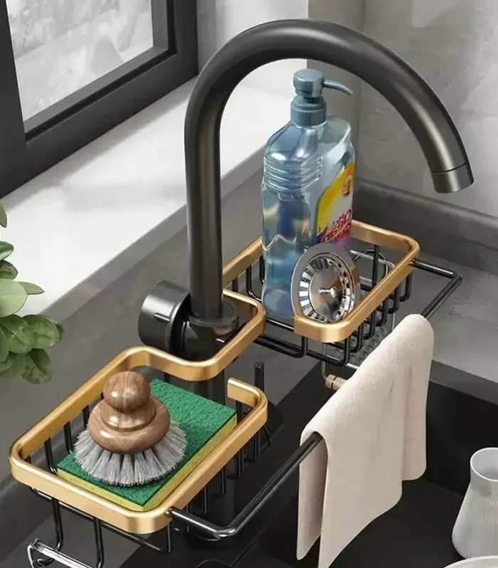 Organisateur d’Évier de Cuisine Élégant – Maximisez l’Espace Autour de Votre Robinet (Organisateur Évier)