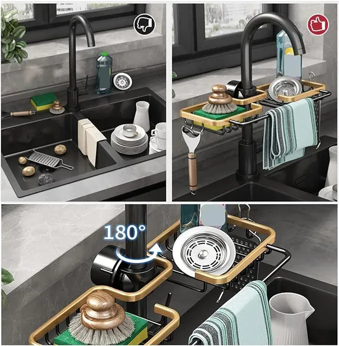 Organisateur d’Évier de Cuisine Élégant – Maximisez l’Espace Autour de Votre Robinet (Organisateur Évier)
