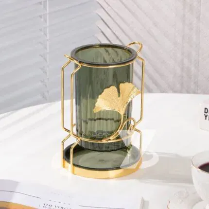 Support d’ustensiles de cuisine pour plan de travail – métal doré & pot en verre - Image 3