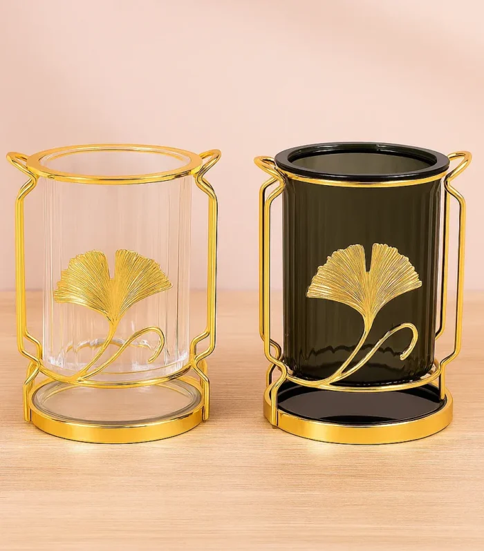 Support d’ustensiles de cuisine pour plan de travail – métal doré & pot en verre