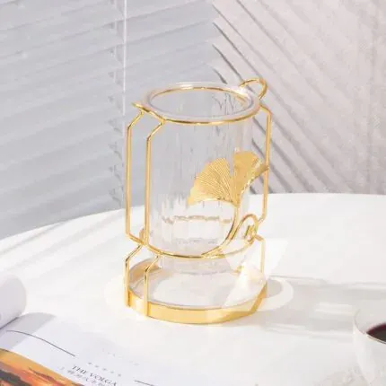 Support d’ustensiles de cuisine pour plan de travail – métal doré & pot en verre