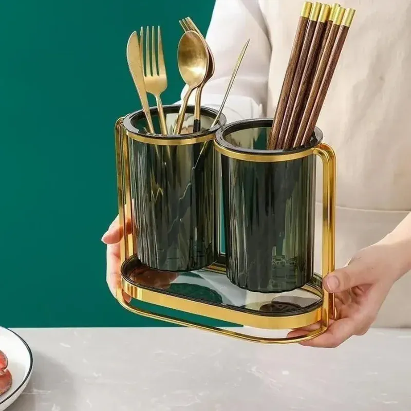 Porte couverts Ustensiles Design Double Compartiment – Organisation & Séchage Optimaux (Rangement Cuisine)