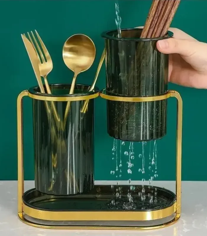 Porte couverts Ustensiles Design Double Compartiment – Organisation & Séchage Optimaux (Rangement Cuisine)